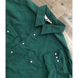 Vintage Western Frontier Pearl Snap Mens 2XL Green Long Sleeve Shirt
